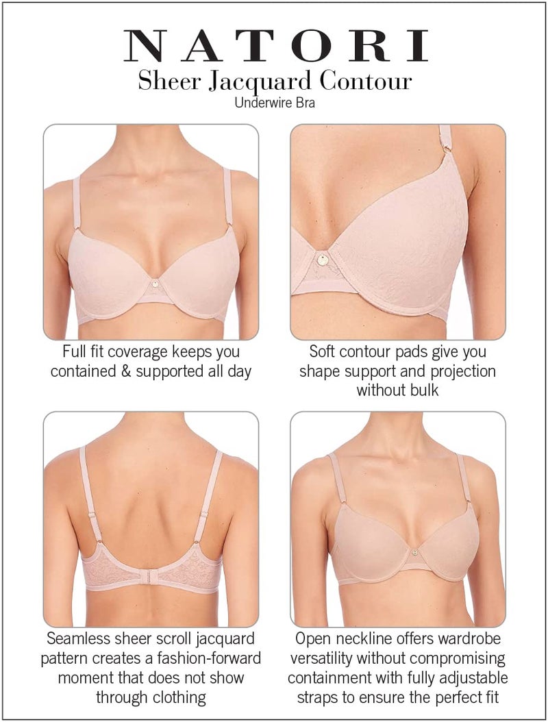Natori Women's Sheer Jacquard Contour Underwire Bra, CafÃ©, 32D - Image 4